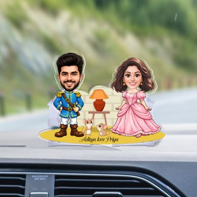 Personalized Prince and Princess Theme Couple Bobblehead Caricature Gift for Weddings, Anniversaries, Birthdays, or Valentine's Day  Battery Powered Moving Head